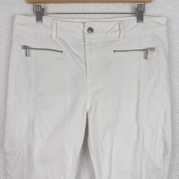 Karen Millen Biker Moto Jeans 12 (35x29) White Slim Zip Pockets Seam‎ Detailing - Picture 2 of 13